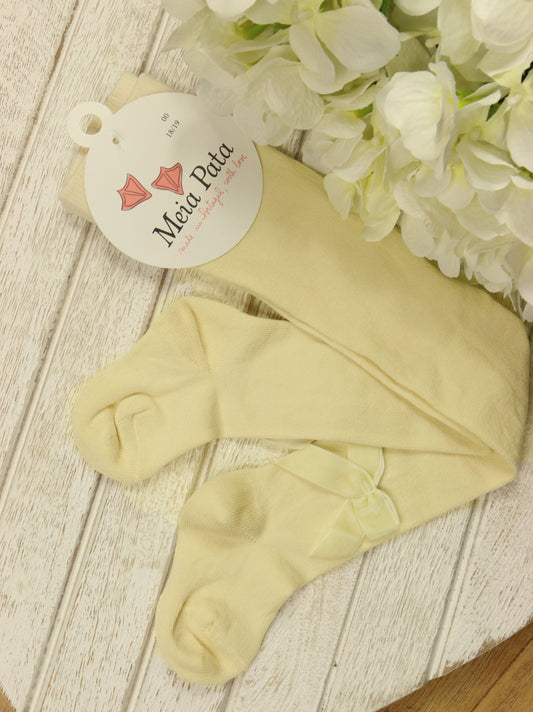 Meia Pata Ivory Velvet Bow Tights