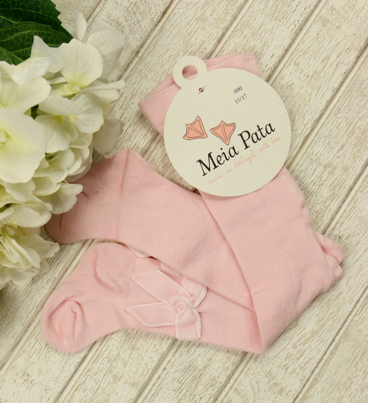 Meia Pata Baby Pink Velvet Bow Tights