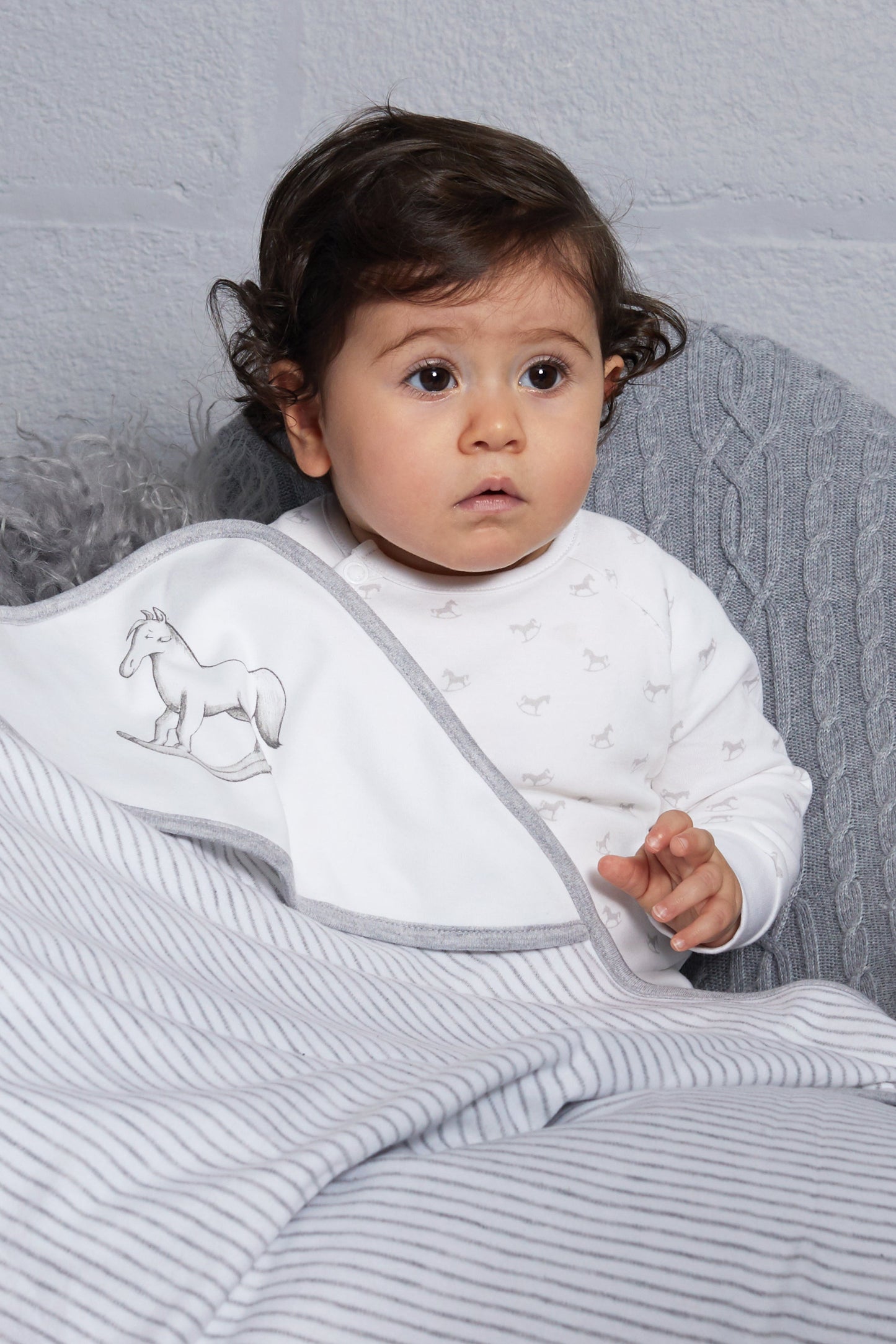 The Little Tailor Reversible Soft Jersey Blanket - White