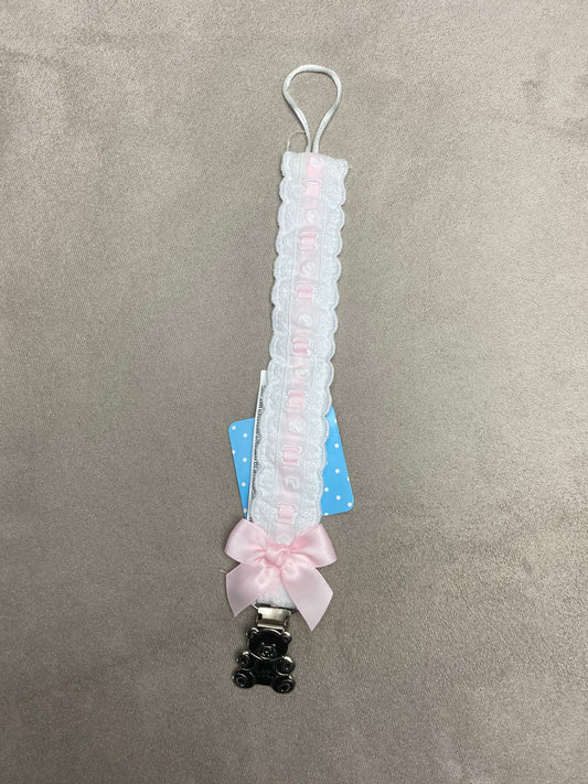 Sardon White & Pink Lace Ribbon Trimmed Dummy Clip
