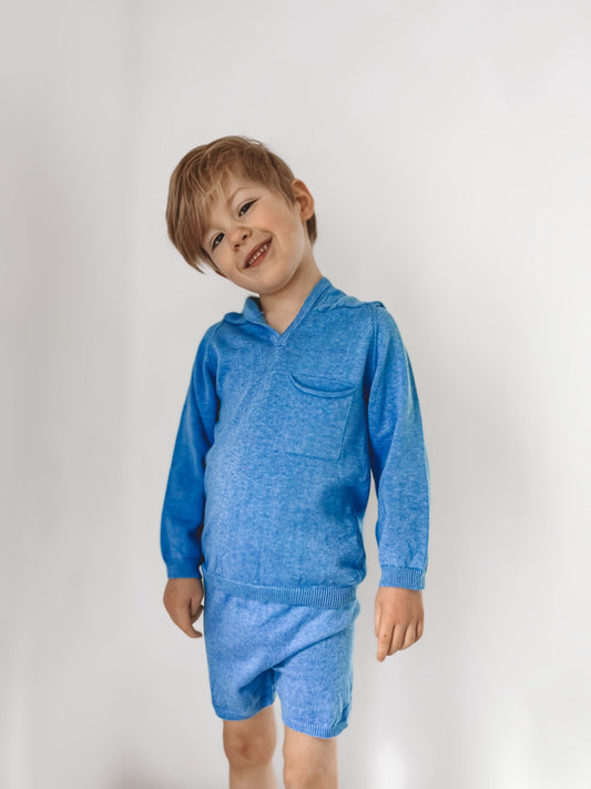 SS23 Wedoble Royal Blue Knitted Hooded Top & Shorts Set