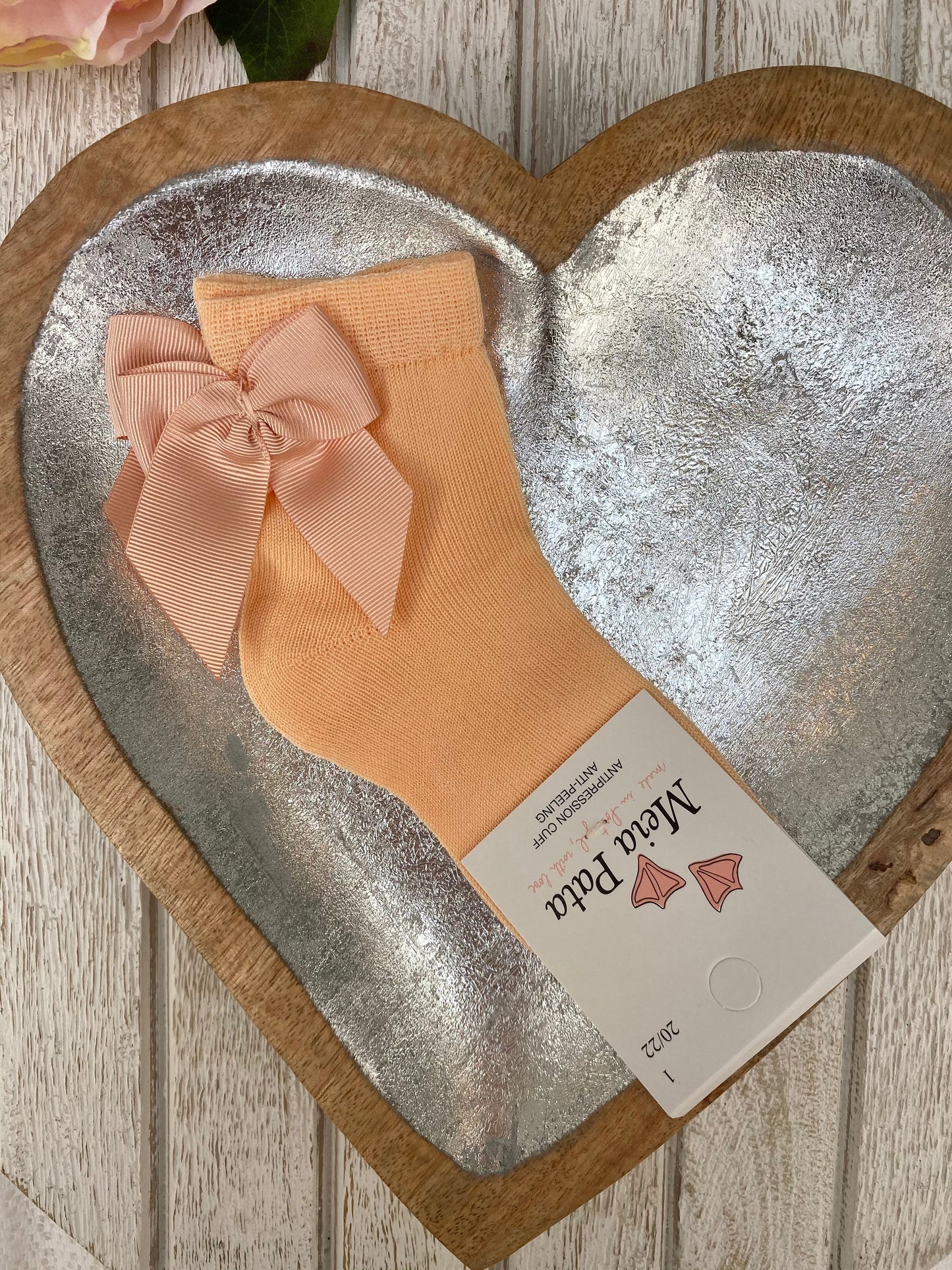 Meia Pata Peach Grosgrain Ribbon Bow Ankle Sock