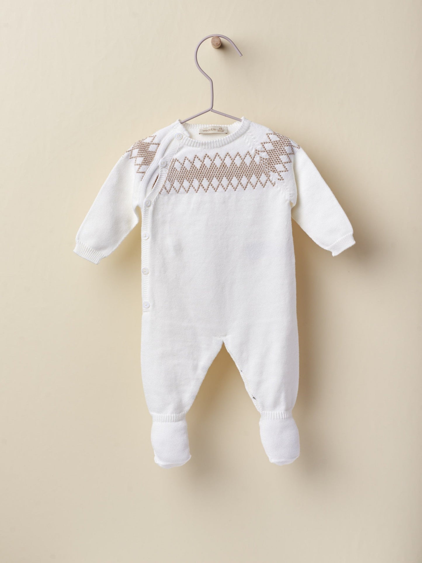 SS23 Wedoble White & Pearl Beige Diamond Babygrow