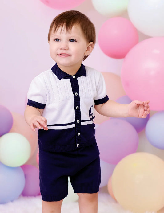 SS23 Sarah Louise Navy & White Knitted 2-Piece Set