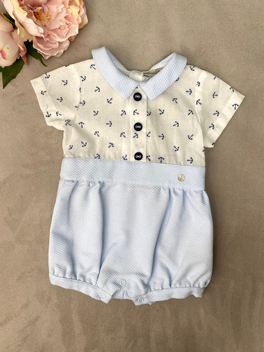 SS22 Piccola Speranza Pale Blue & Navy Anchor Romper