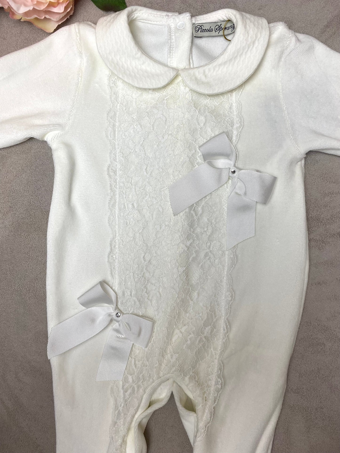 Piccola Speranza Ivory Velour Babygrow