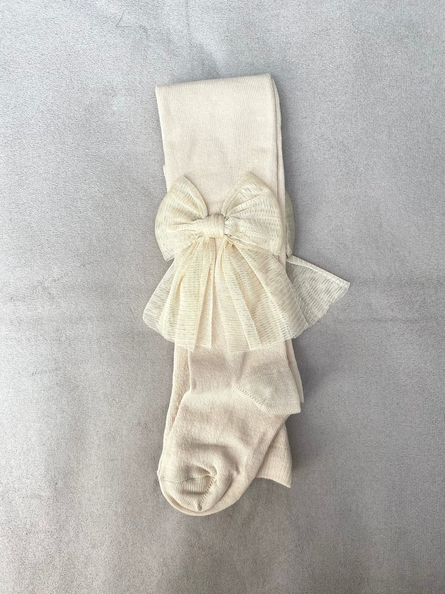 Meia Pata Champagne Tights With Tulle Bow