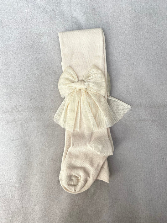 Meia Pata Champagne Tights With Tulle Bow