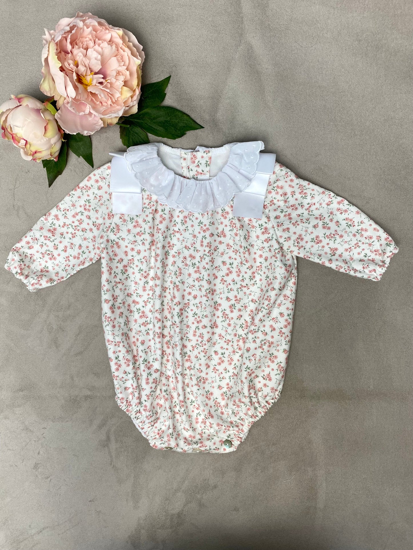 AW21 dBb Ideas/Lillie & Friends Pink Floral Ribbon Trimmed Romper
