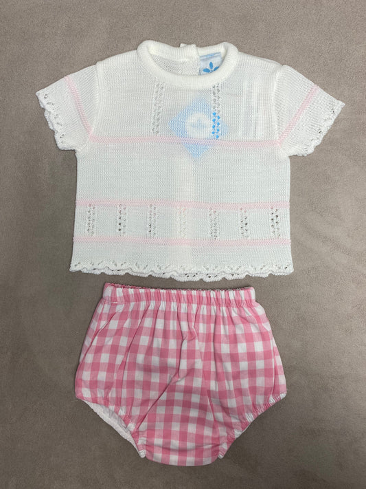 SS23 Sardon White & Pale Pink Gingham Jam Pant Set