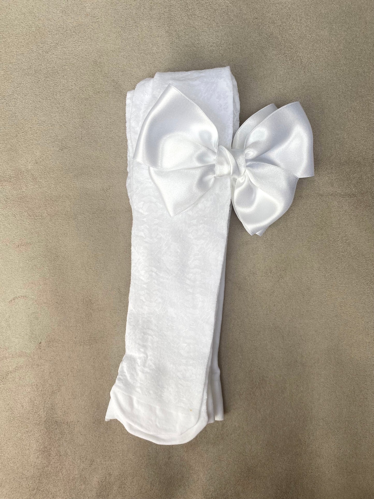Meia Pata White Lacy Microfibre Tights With Double Bow