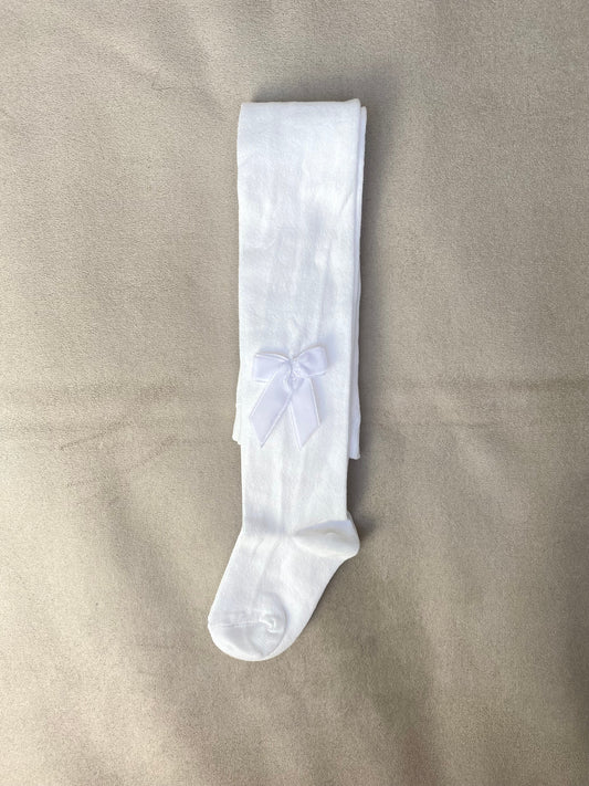 Meia Pata White Tights With Velvet Bow