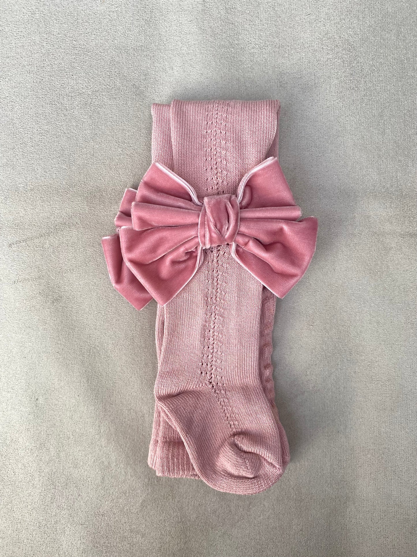 Meia Pata Dry Pink Tights With Double Velvet Bow