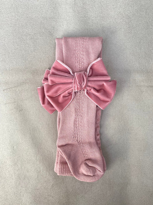 Meia Pata Dry Pink Tights With Double Velvet Bow