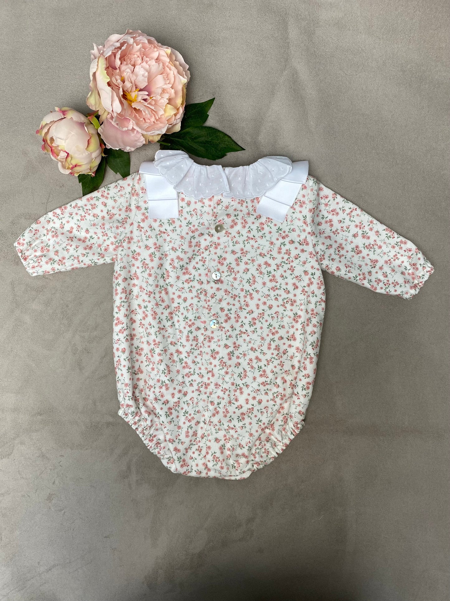 AW21 dBb Ideas/Lillie & Friends Pink Floral Ribbon Trimmed Romper
