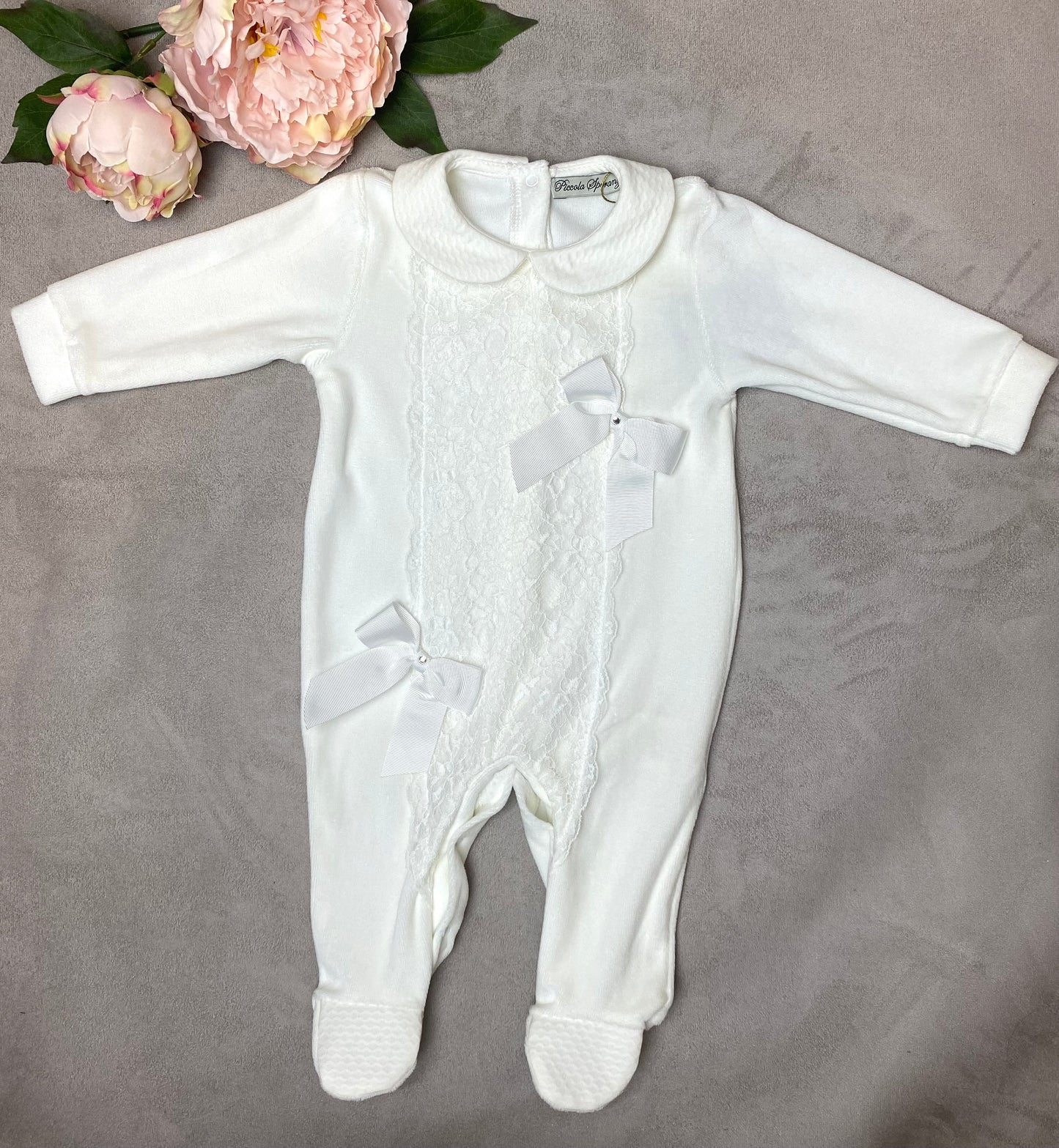 Piccola Speranza Ivory Velour Babygrow