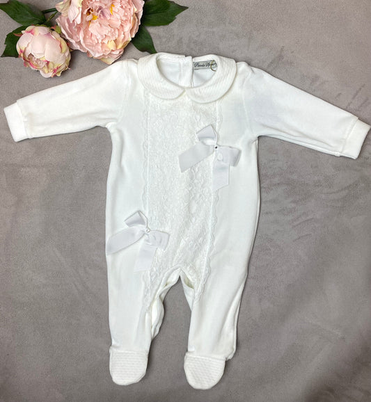 Piccola Speranza Ivory Velour Babygrow