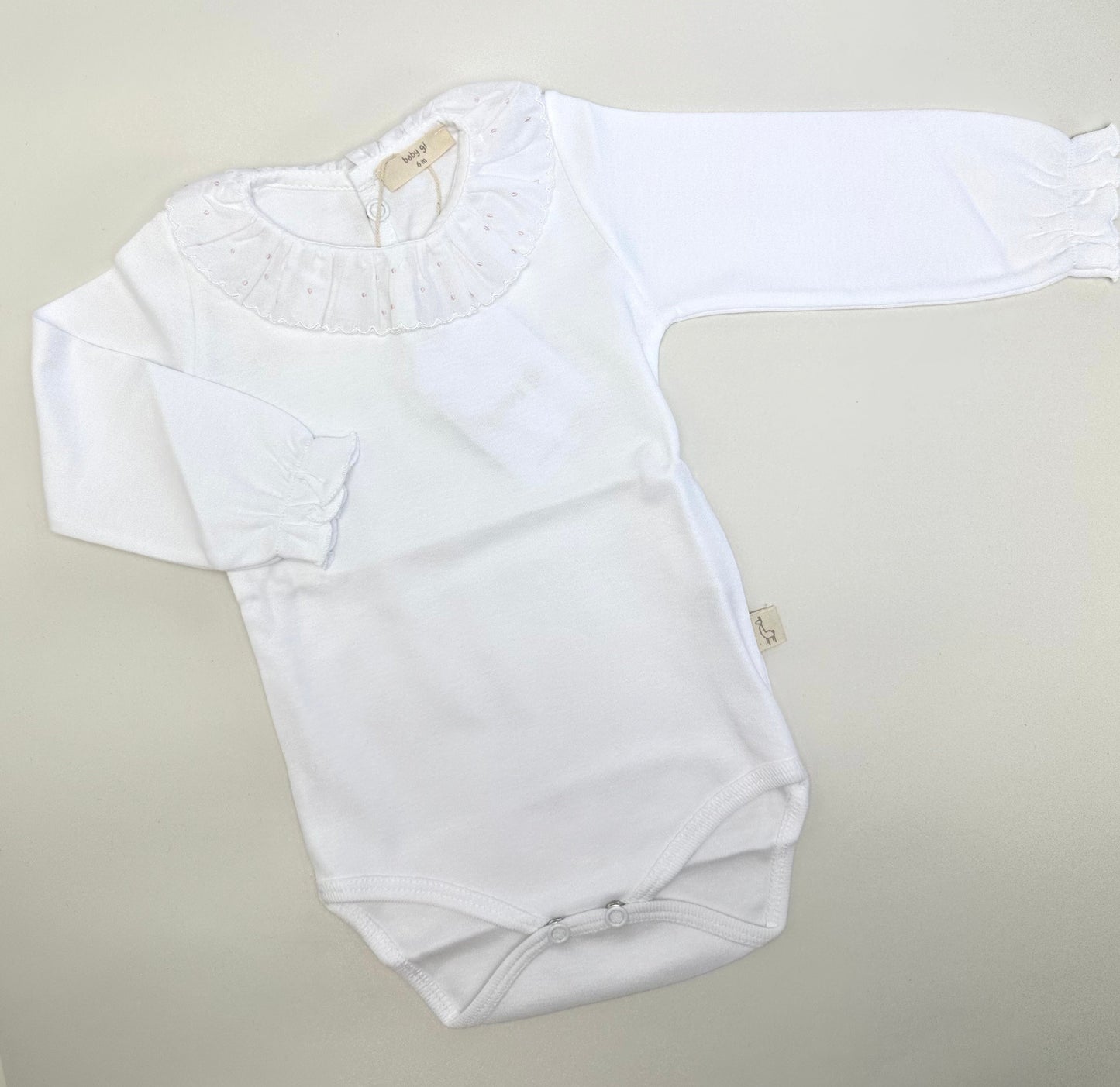 Baby Gi White & Pink Polka Dot Ruffle Collared Body