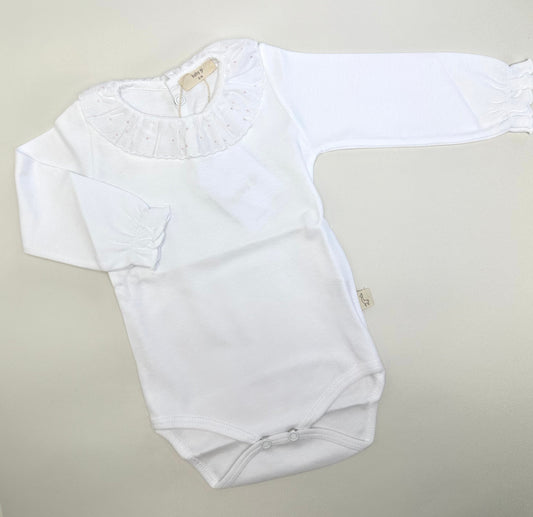 Baby Gi White & Pink Polka Dot Ruffle Collared Body