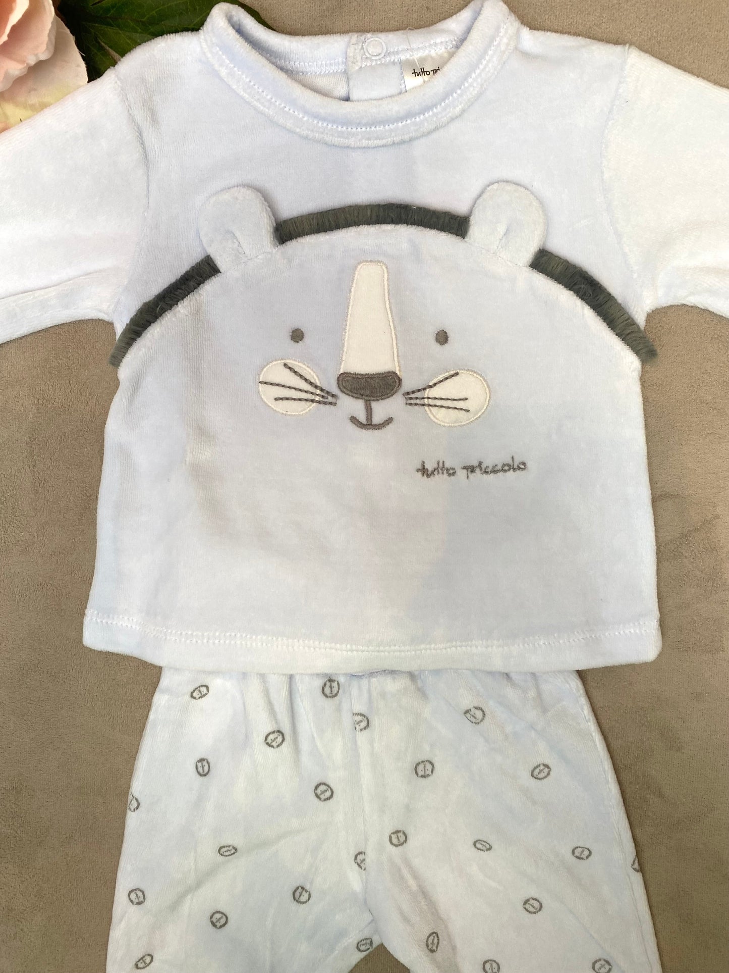 AW21 Tutto Piccolo Blue Velour 2 Piece Babygrow