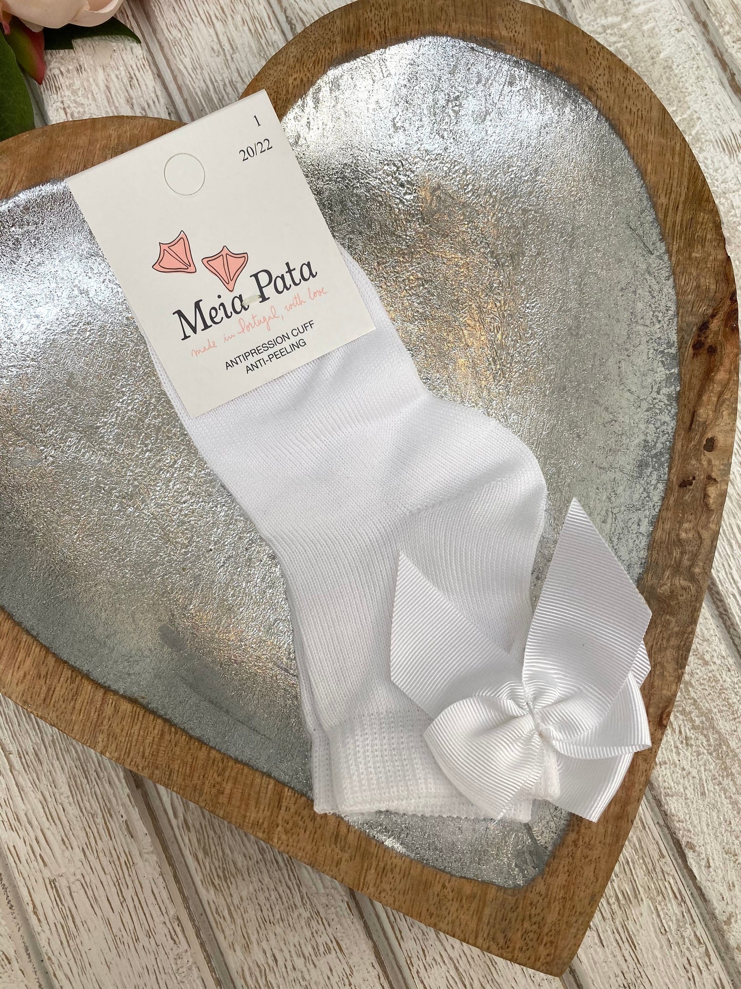Meia Pata White Grosgrain Ribbon Bow Ankle Sock