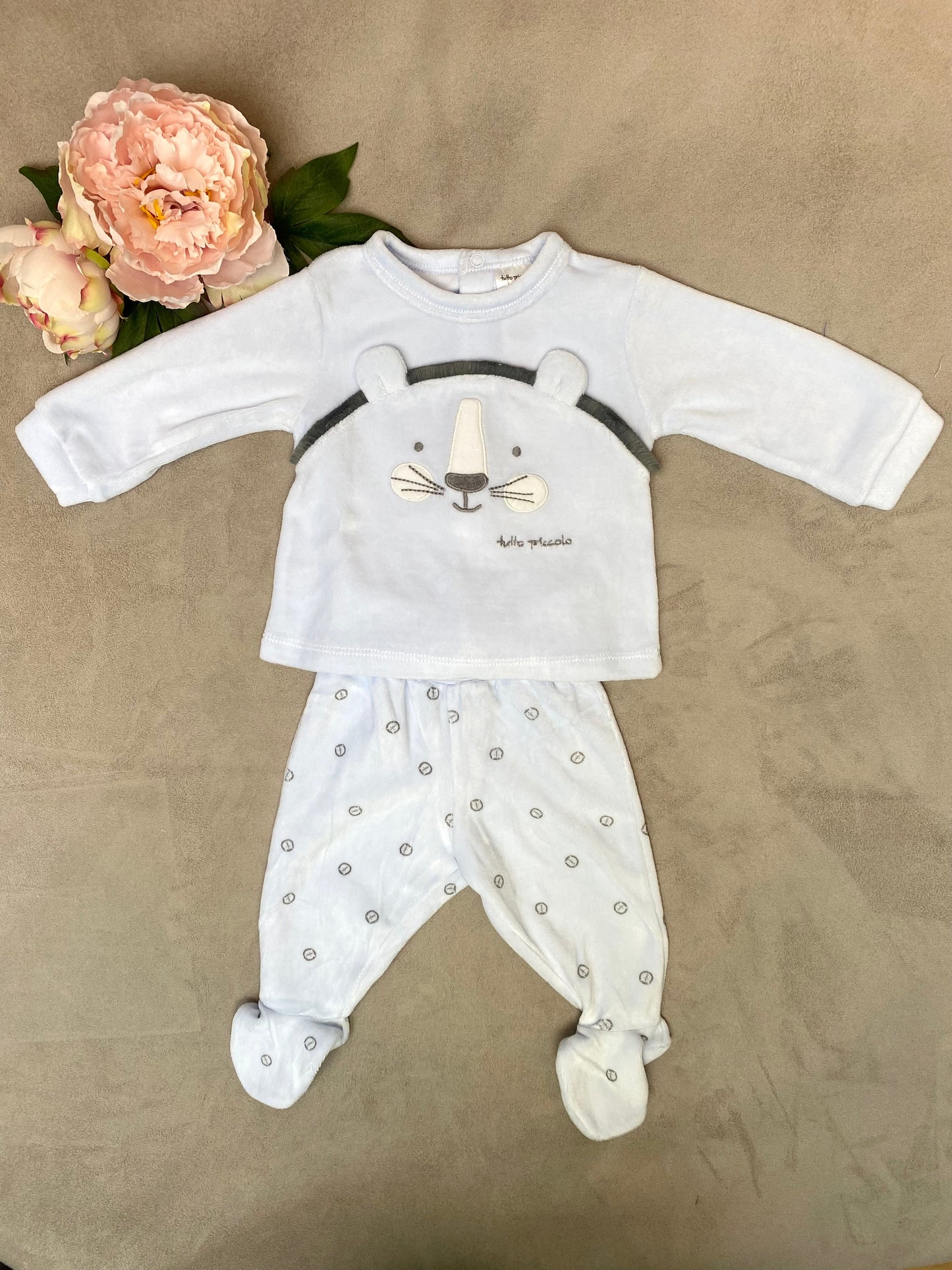 AW21 Tutto Piccolo Blue Velour 2 Piece Babygrow