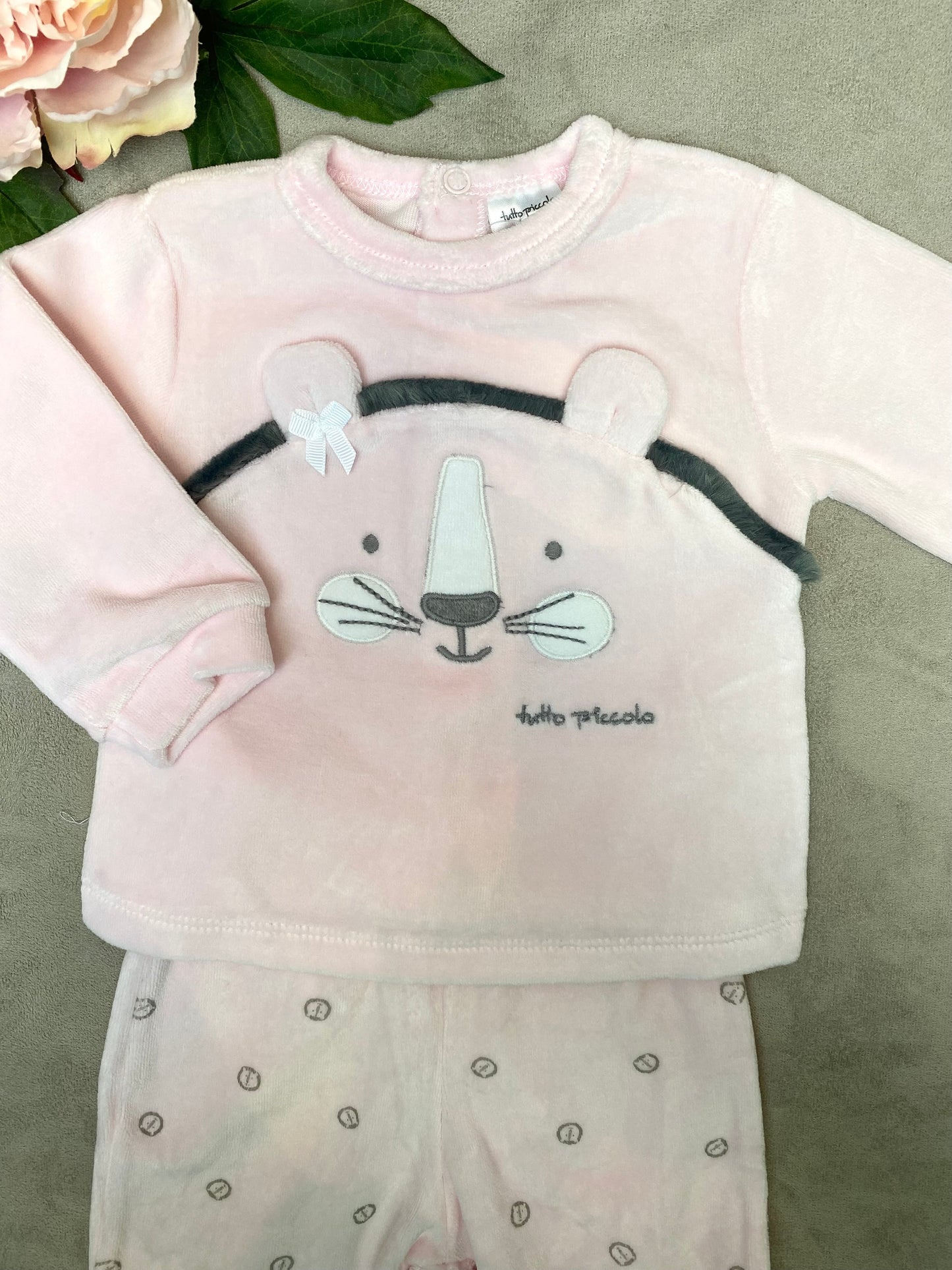 AW21 Tutto Piccolo Baby Pink Velour 2-Piece Babygrow