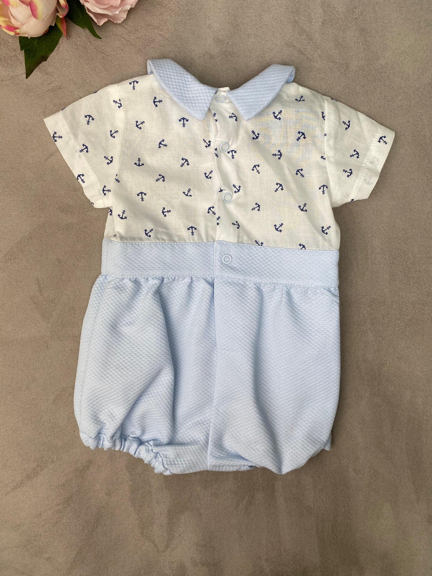 SS22 Piccola Speranza Pale Blue & Navy Anchor Romper