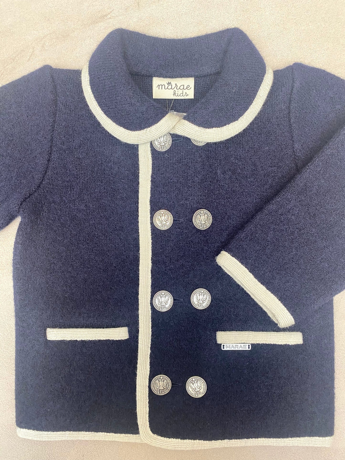 Marae Kids Boy's Double Breasted Navy & Taupe Jacket