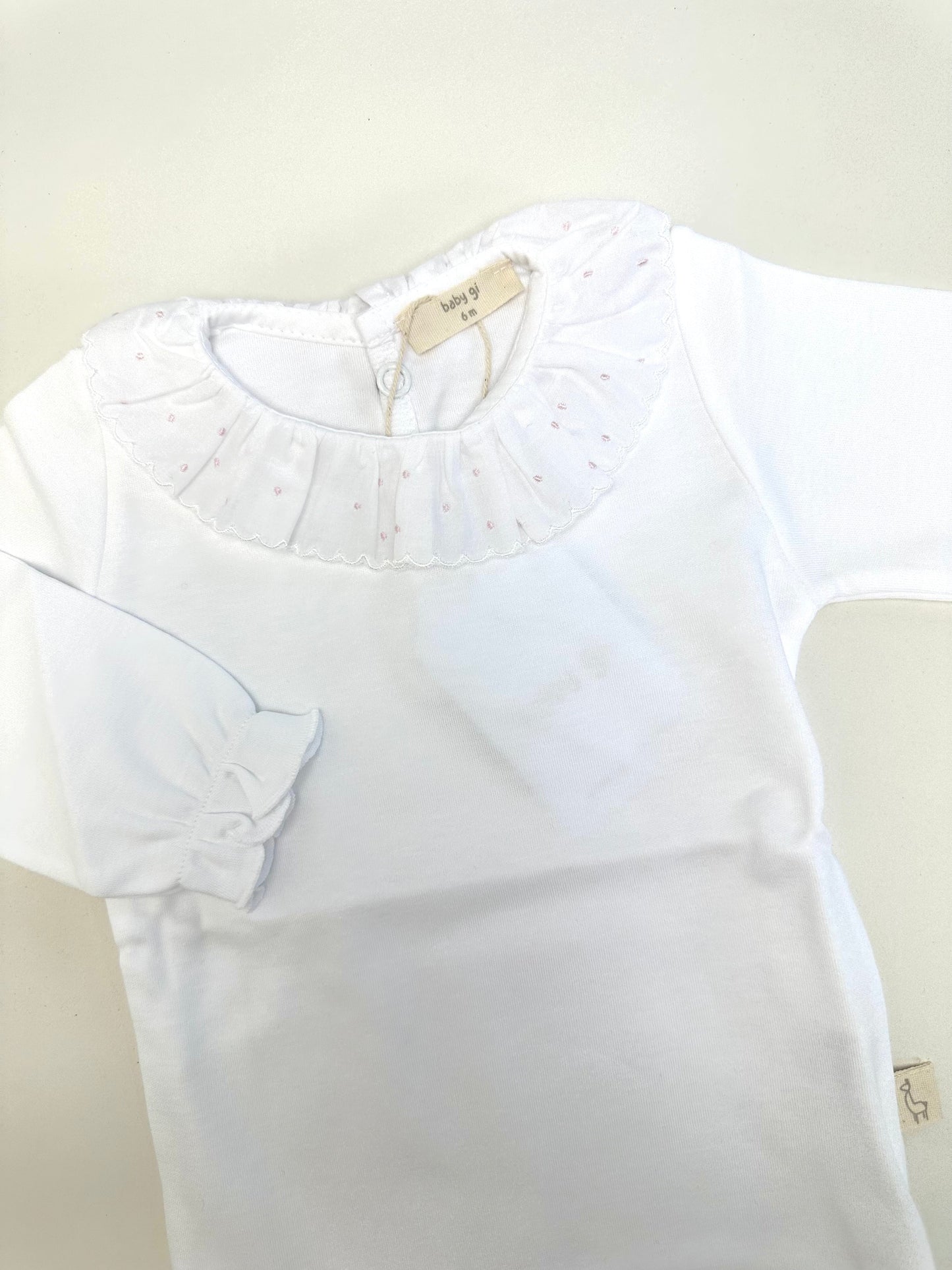 Baby Gi White & Pink Polka Dot Ruffle Collared Body