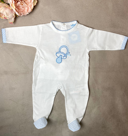 SS22 Sardon Blue & White Dummy Motif Babygrow